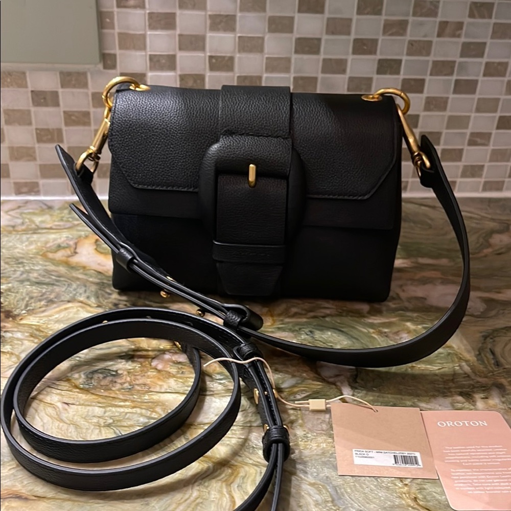 OROTON Black Leather Soft Frieda Mini Bag, carried once